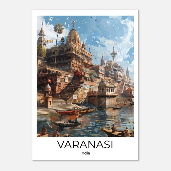 Varanasi Travel Poster India Wall Art Varanasi Travel India Varanasi Wall Decoration India Gift