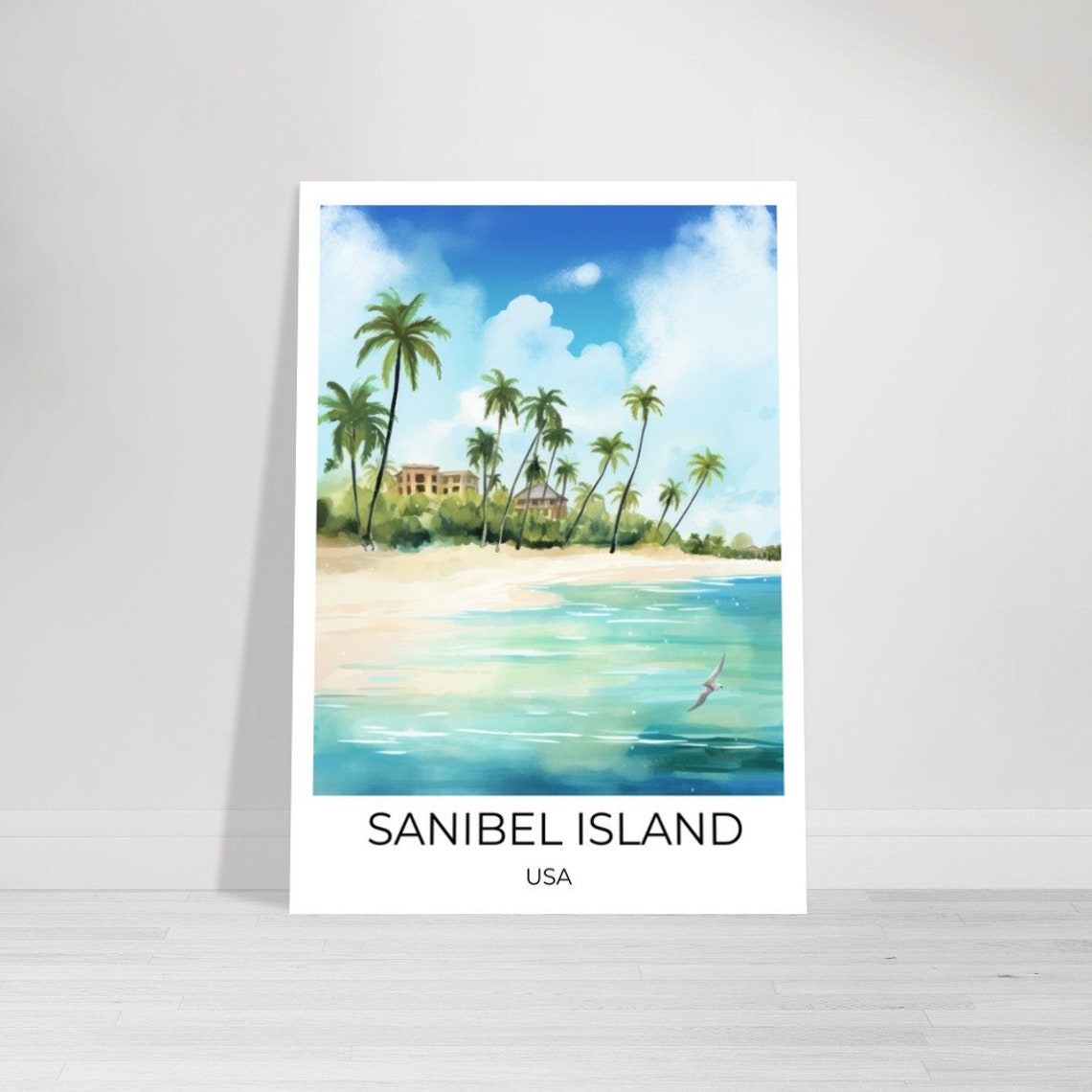 Sanibel Island Watercolor Travel Poster Sanibel Wall Art Florida Travel Print Sanibel Usa