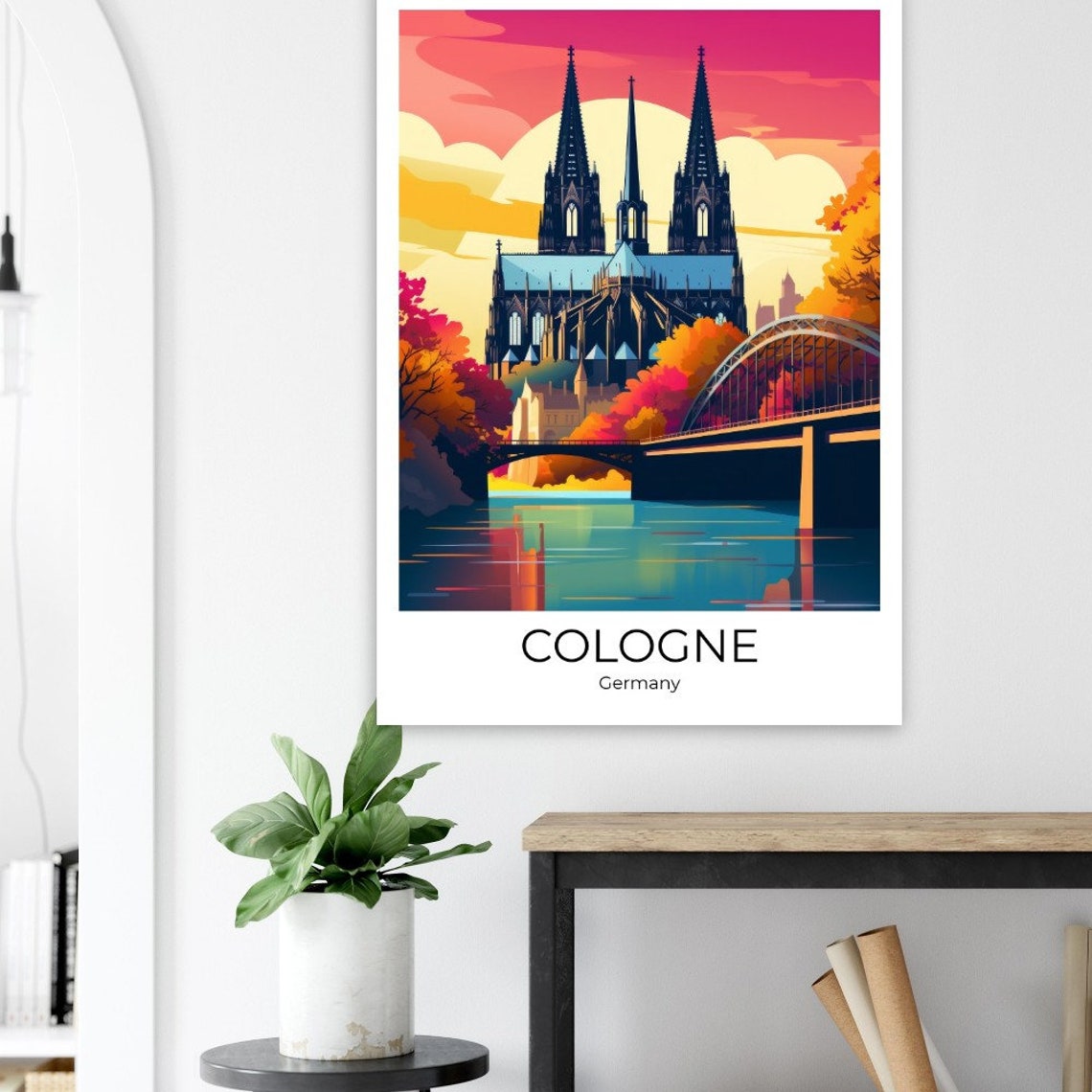Cologne Cathedral Sunset Rhine River Colorful Germany Travel Poster - Image 3