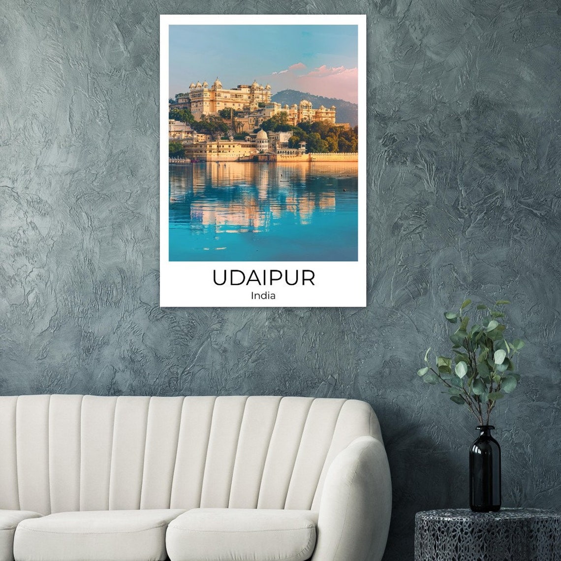 Udaipur India City Palace Lakeside Sunset Reflection Travel Poster - Image 2