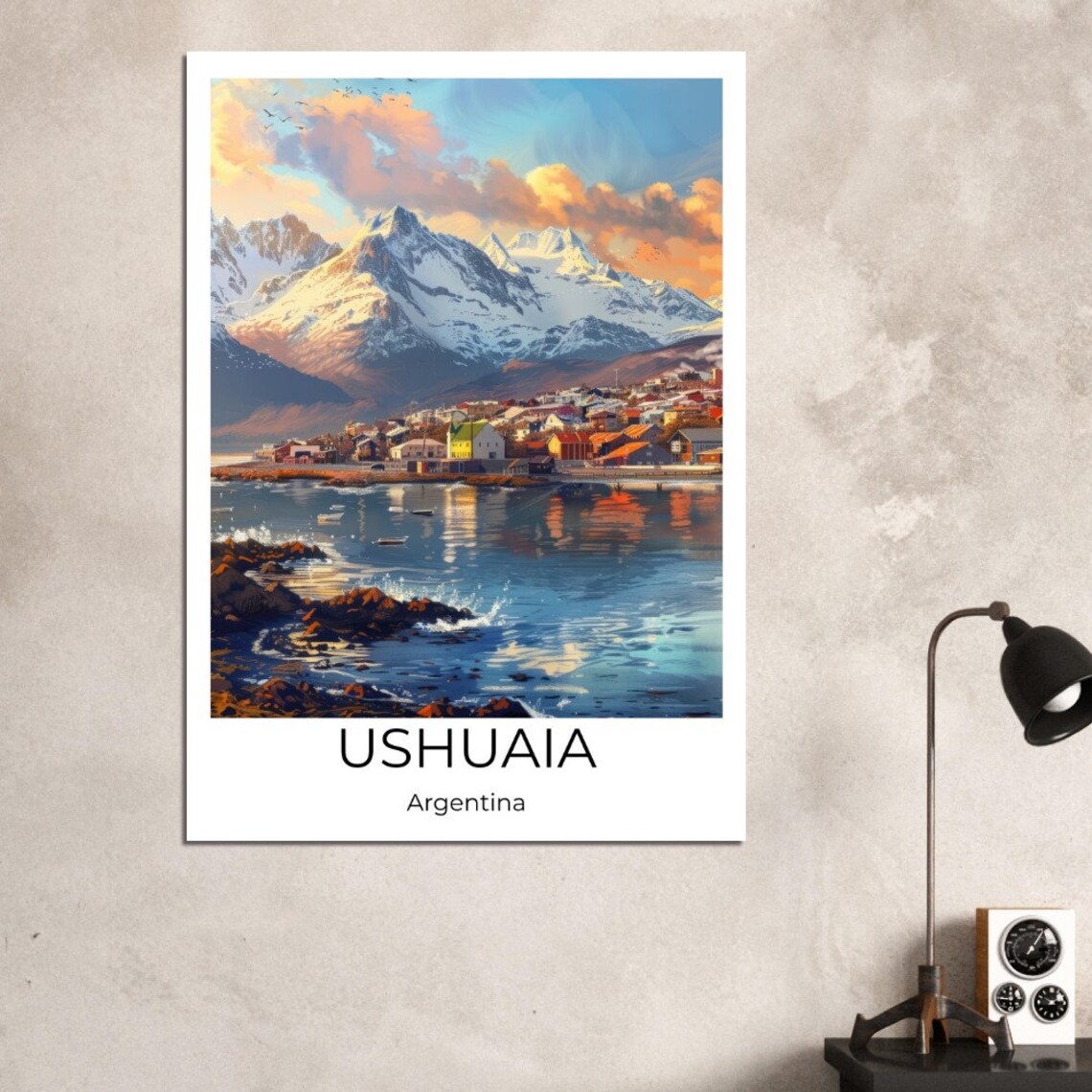 Ushuaia Argentina Harbor Town Snowy Mountains Watercolor Poster - Image 3
