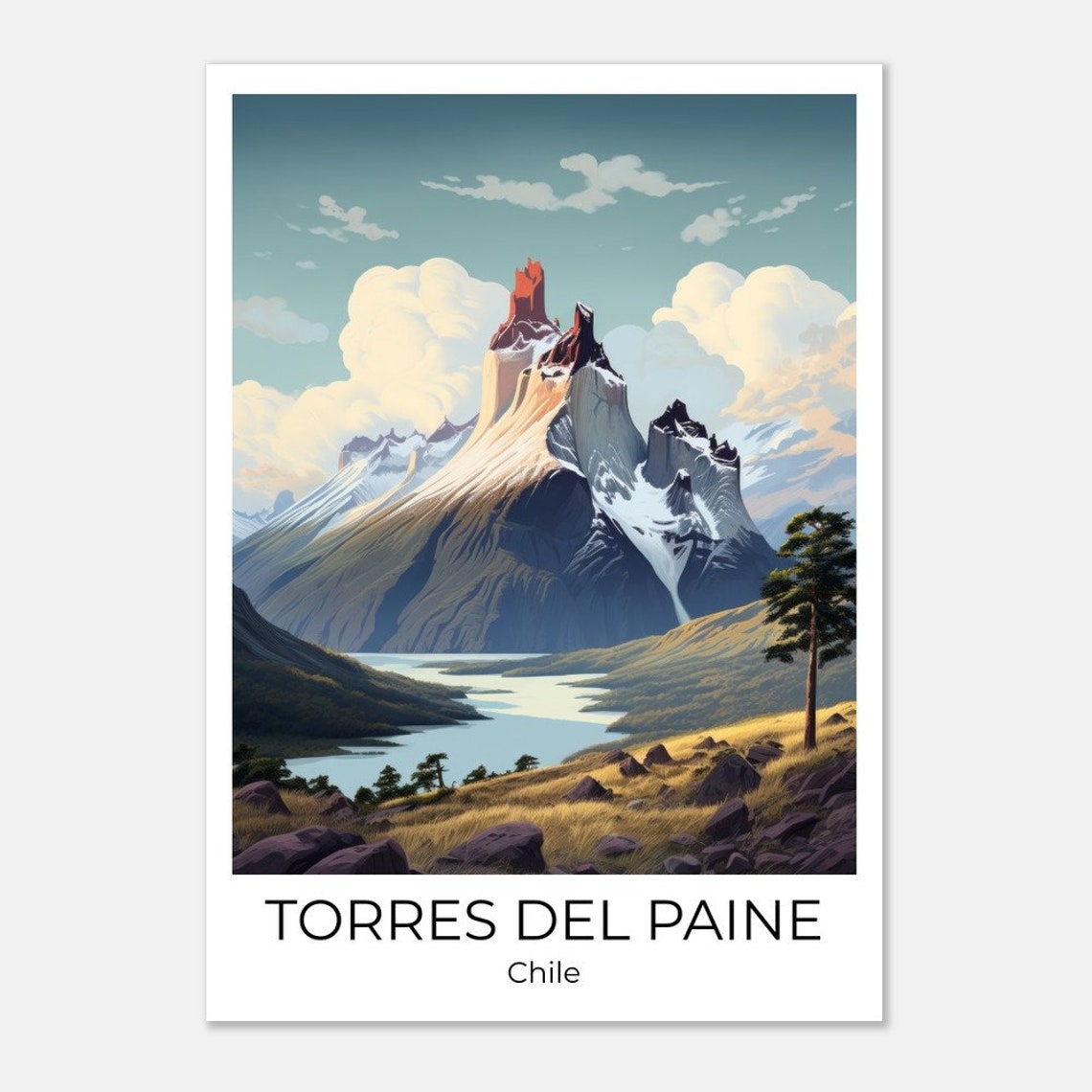 Torres Del Paine Chile Travel Poster Torres Del Paine Travel Print Chile Wall Art Torres Del Paine Travel Print Chile - Image 4