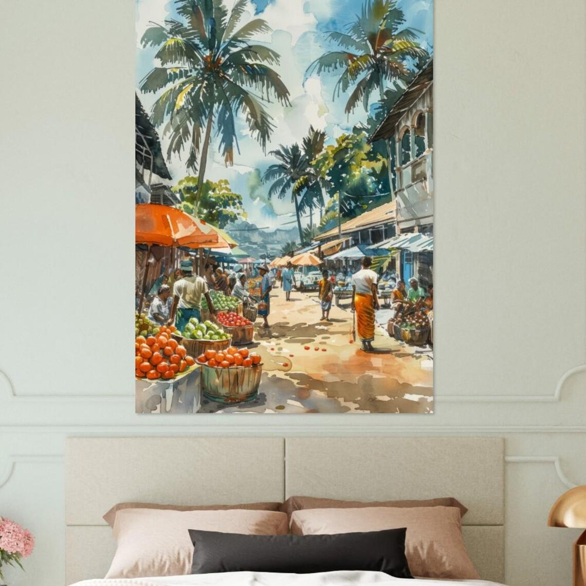 Mauritius Tropical Market Street Palm Watercolor Scene Art Poster - Image 3