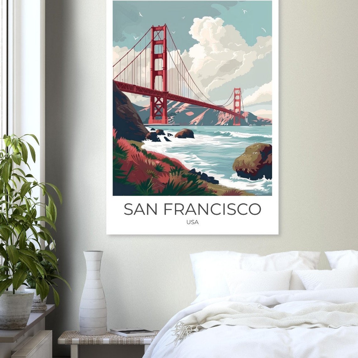 San Francisco Golden Gate Bridge Vintage Style Coastline Poster - Image 3