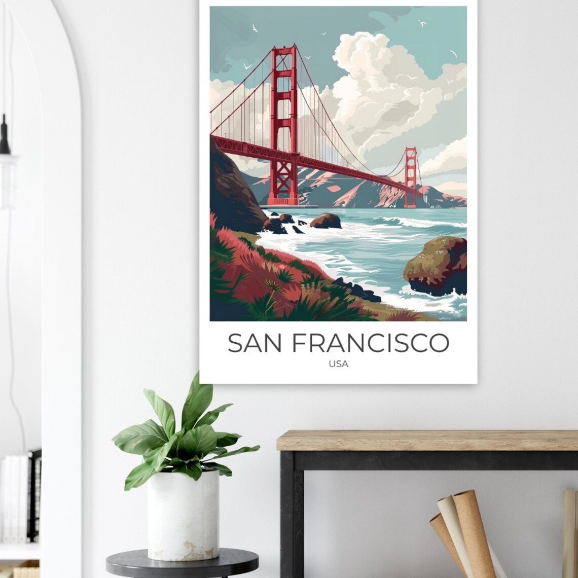 San Francisco Golden Gate Bridge Vintage Style Coastline Poster - Image 2