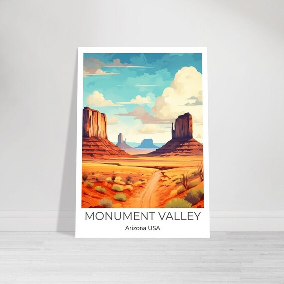 Monument Valley Watercolor Travel Poster Monument Valley Wall Art Usa Travel Print Arizona Wall Decor