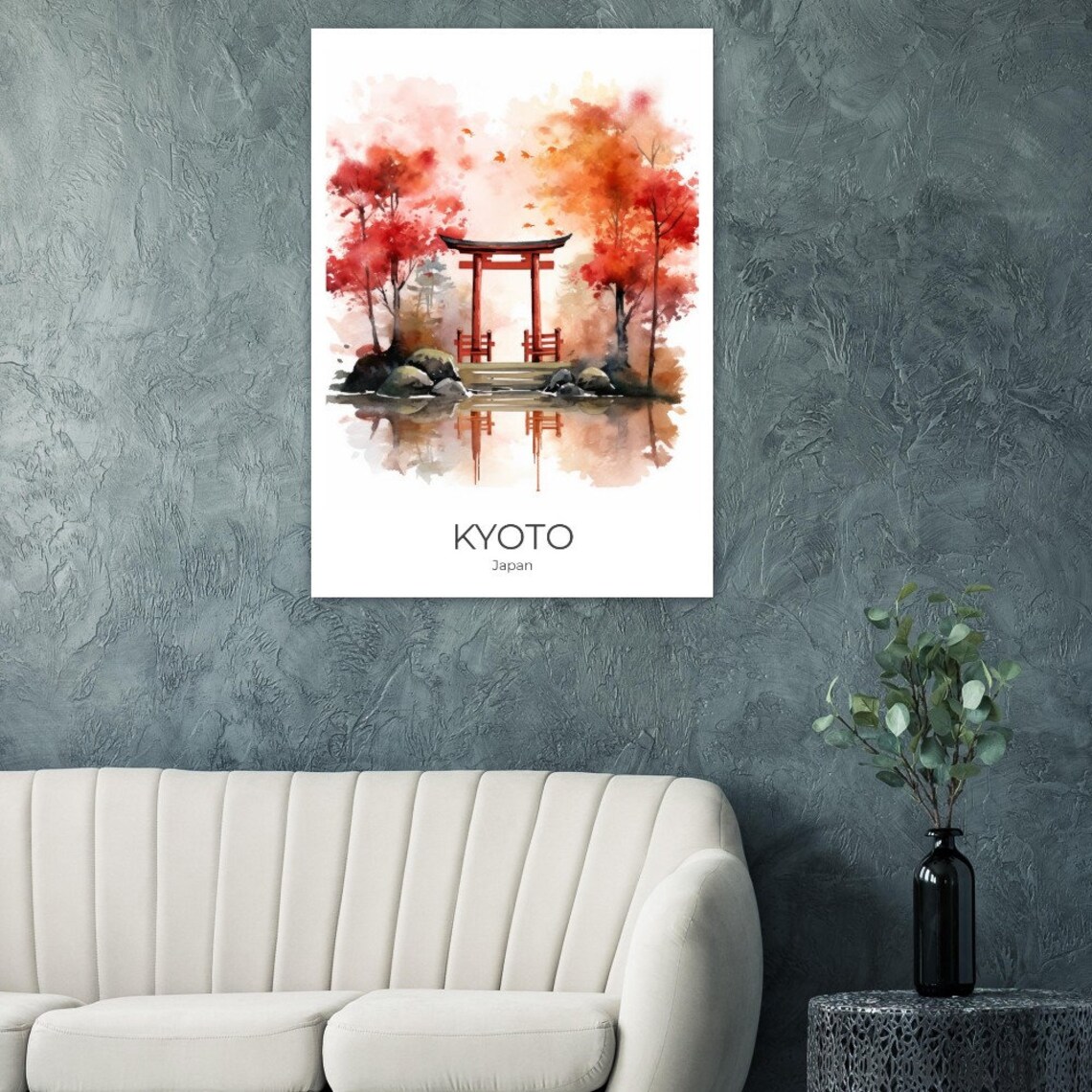Kyoto Red Torii Gate Autumn Maple Watercolor Japan Travel Poster - Image 2
