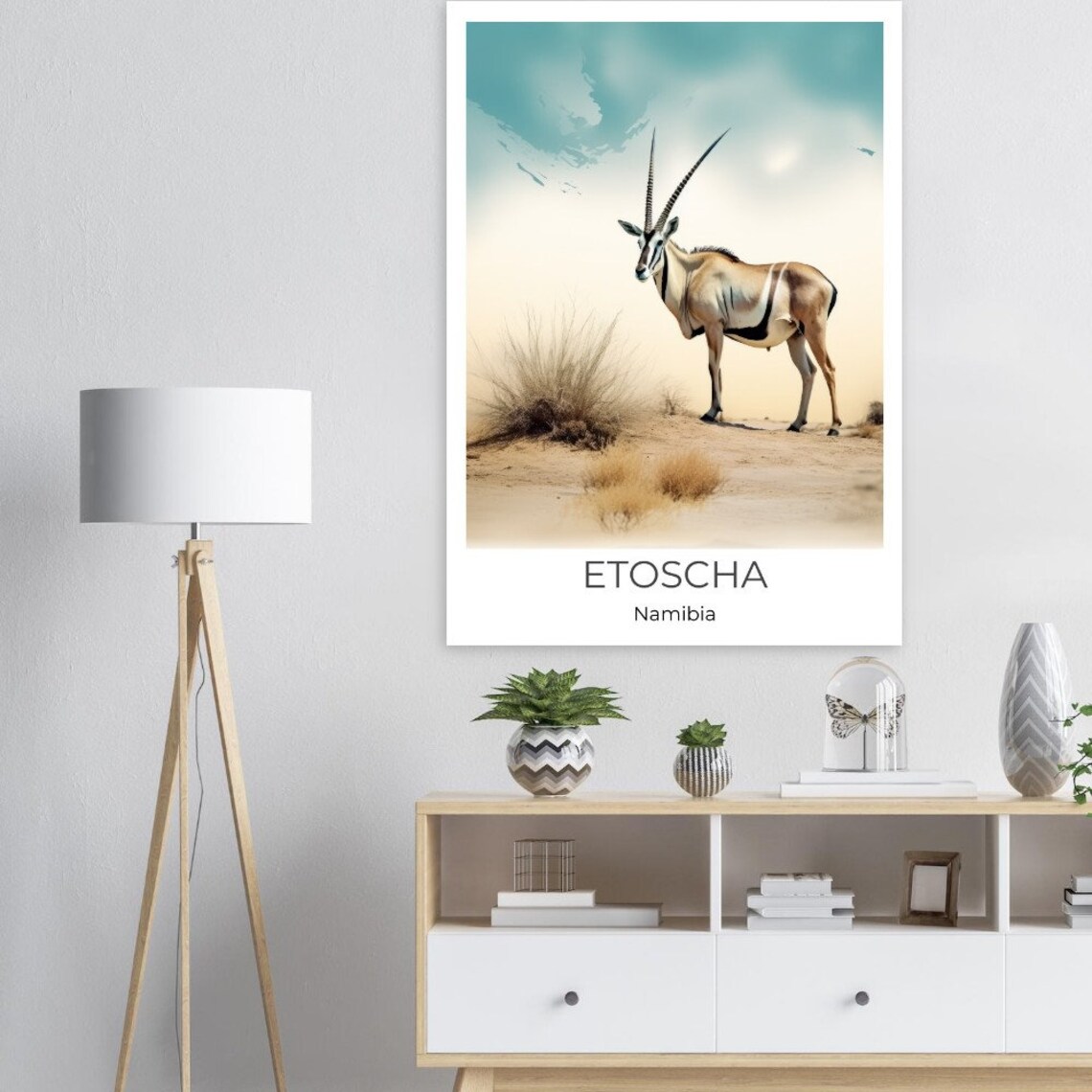 Etosha Namibia Desert Oryx Wildlife Watercolor Art Travel Poster - Image 2