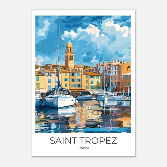 Saint Tropez Harbor Yachts French Riviera Summer Travel Poster