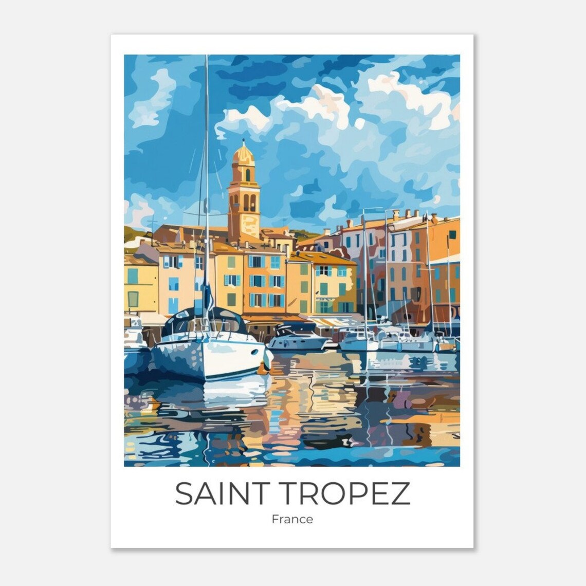 Saint Tropez Harbor Yachts French Riviera Summer Travel Poster
