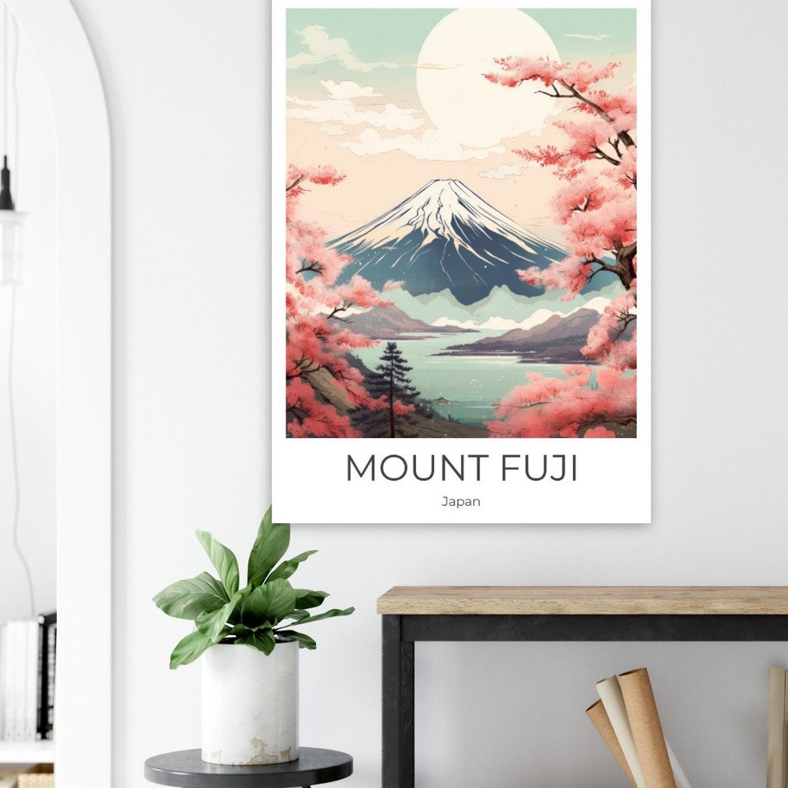 Mount Fuji Japan Snow Capped Peak Cherry Blossom Sun Travel Poster - Image 3