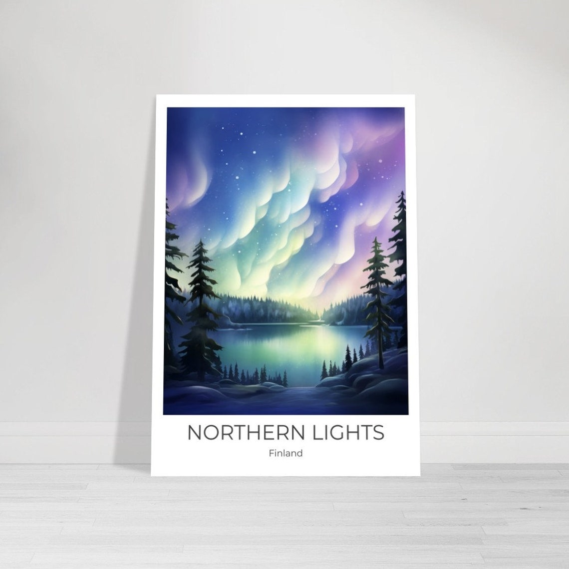 Finland Northern Lights Travel Poster Finland Print Travel Print Wall Art Travel Print Travel Poster