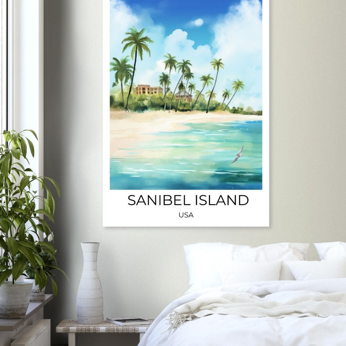 Sanibel Island Watercolor Travel Poster Sanibel Wall Art Florida Travel Print Sanibel Usa - Image 3