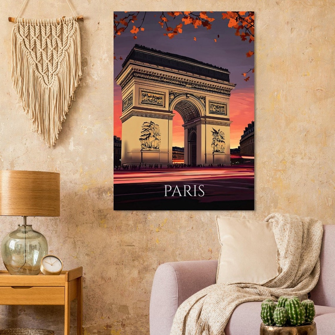 Paris Arc de Triomphe Sunset Autumn Leaves Night Street Poster - Image 3