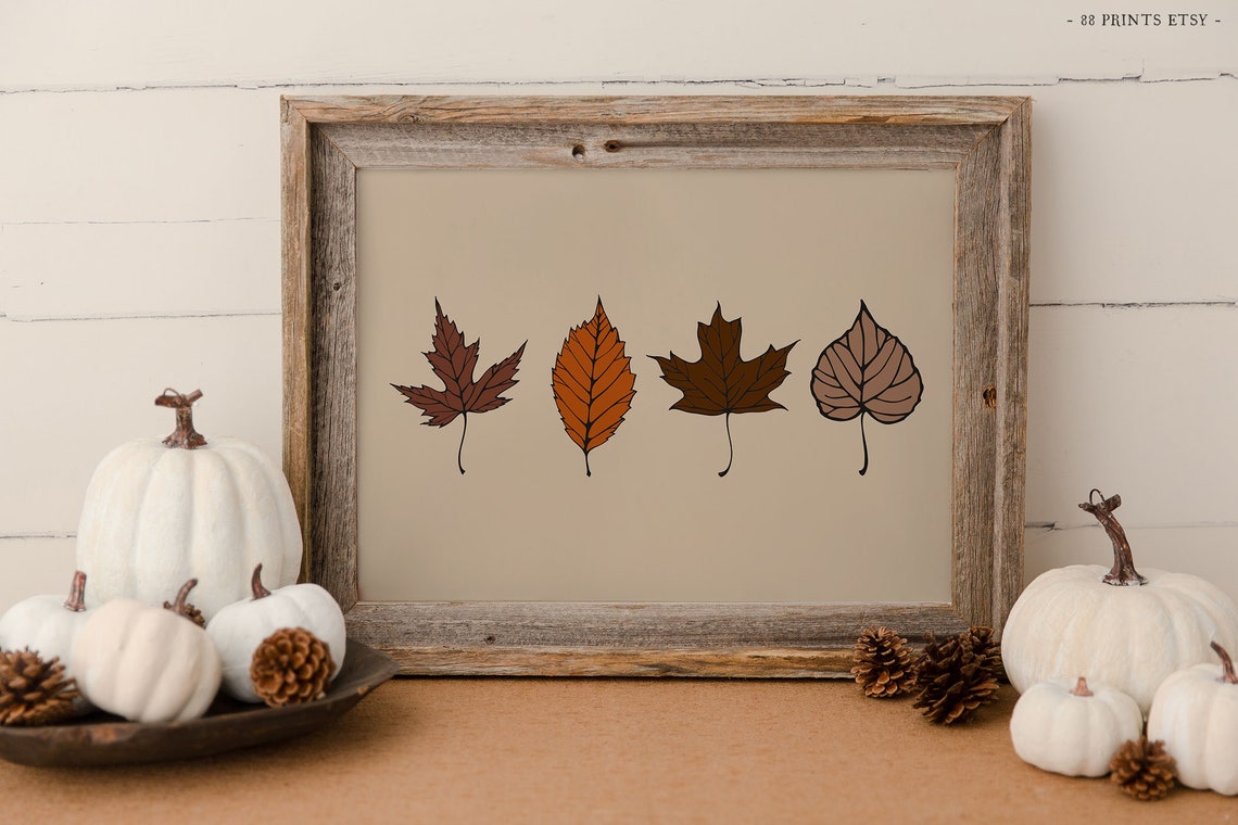 Four Autumn Fall Leaves Botanical Art Illustration Beige Poster - Image 4