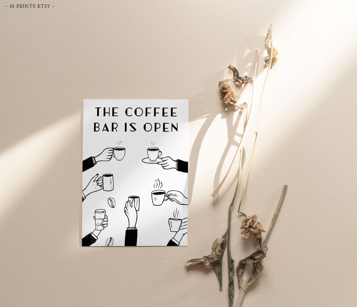 The Coffee Bar Is Open Minimalist Kitchen Coffee Bar Line Art Print - Image 3