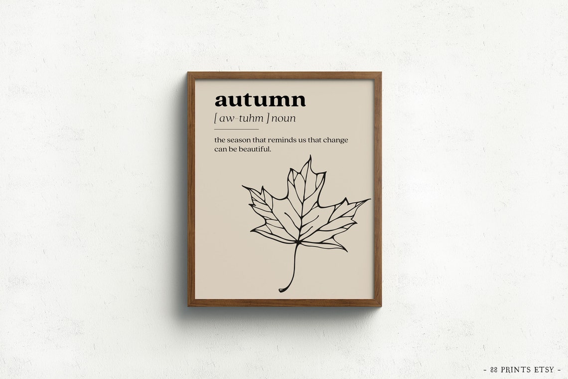 Autumn Definition Dictionary Quote With Maple Leaf Line Drawing Poster - Image 3