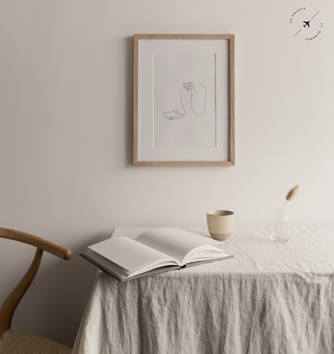 Woman Drinking Coffee Reading Book Minimalist Line Art Poster - Image 4