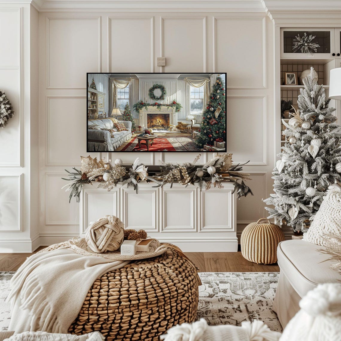 Cozy Christmas Living Room Fireplace Tree Gifts Holiday Poster - Image 2