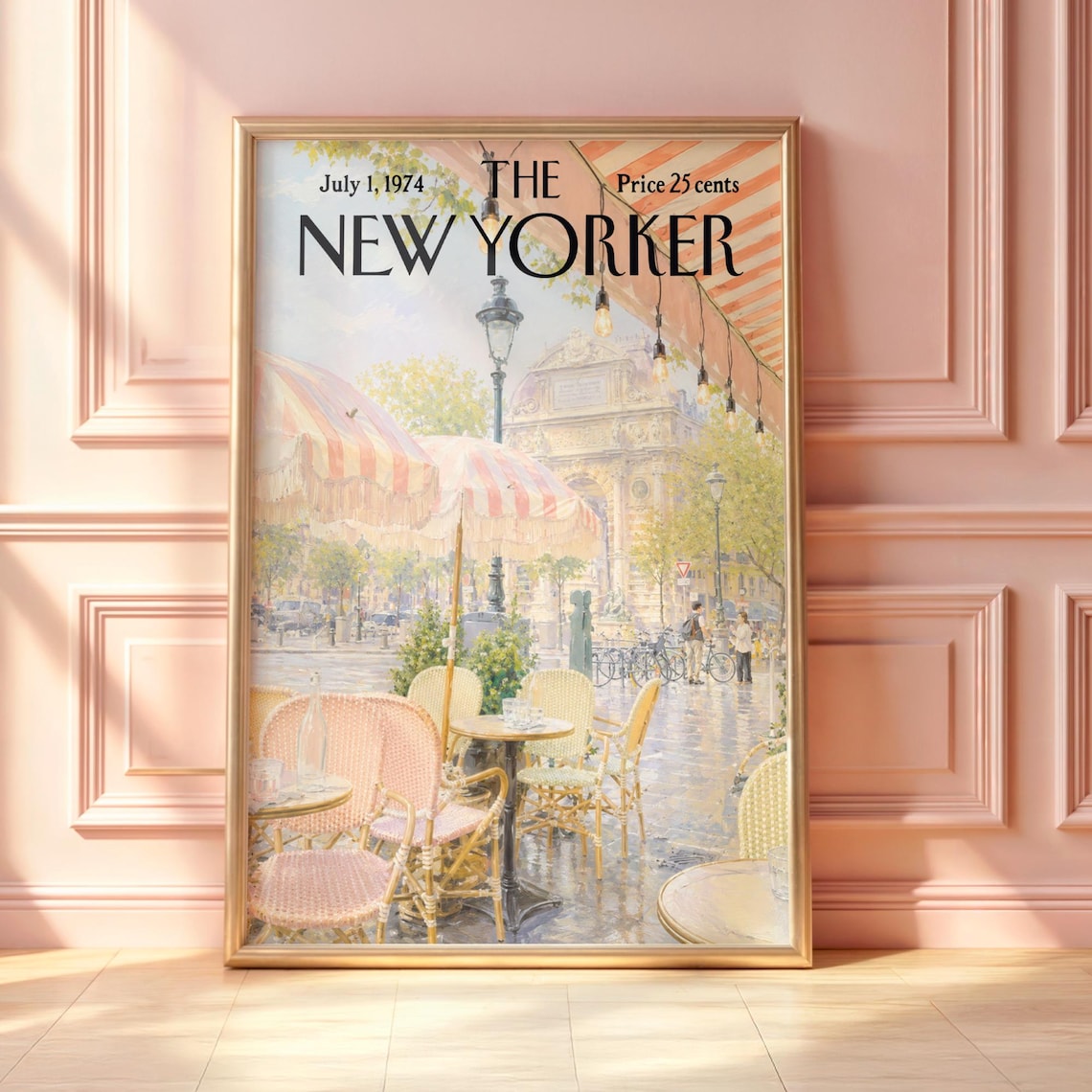 Vintage New Yorker Paris Cafe Travel Poster