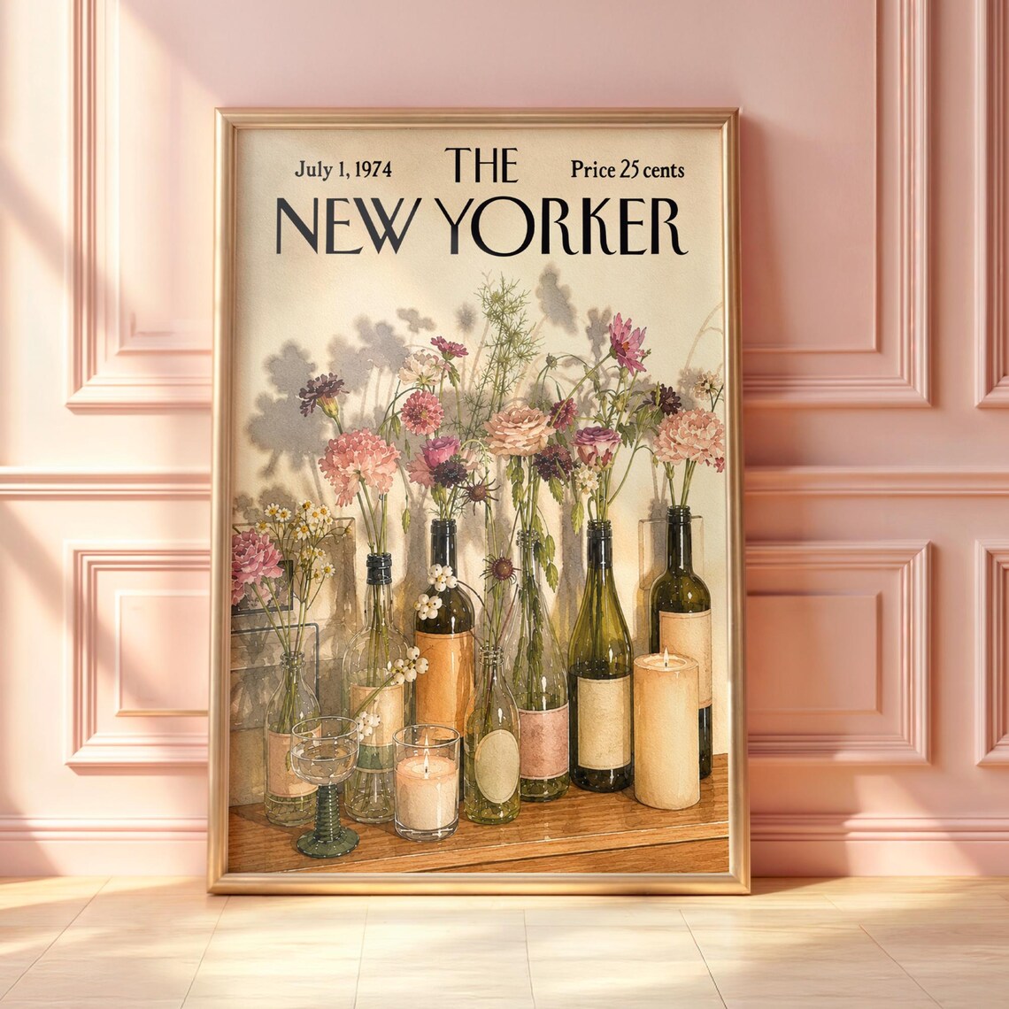 The New Yorker July 1974 Wildflower Bottles Vintage Magazine Poster