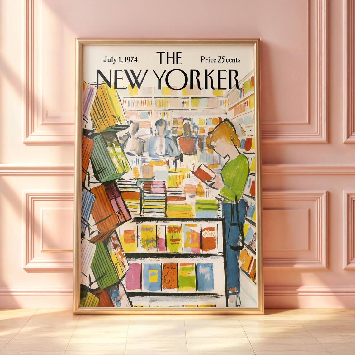 Vintage New Yorker Bookstore Poster, Literary Cover Art Print