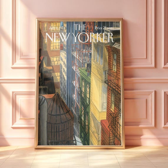 Vintage New Yorker Cover Poster York Cityscape Wall Art Nyc Apartment Buildings Print Retro Magazine Urban Home Decor