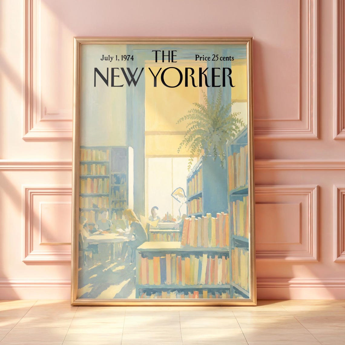 Vintage New Yorker Cozy Library Reading Room Bookshelf Poster