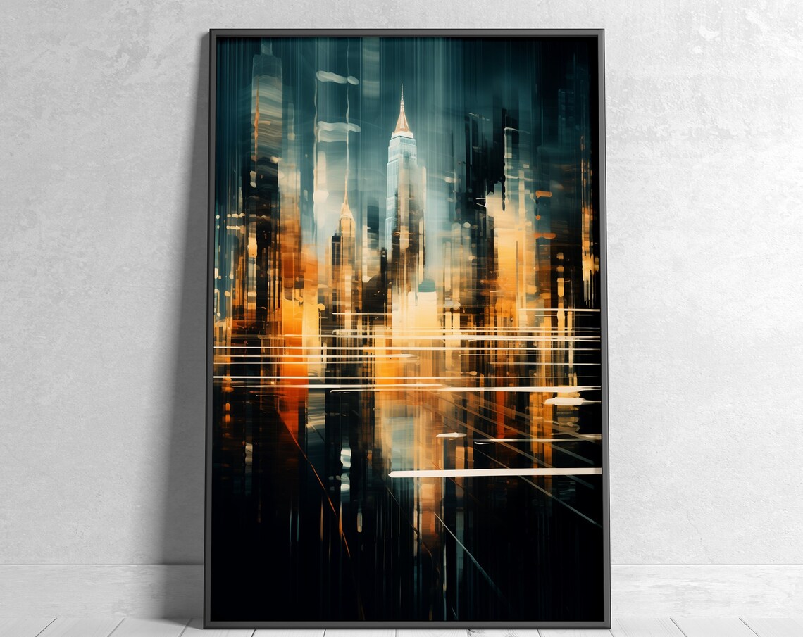 Abstract Night Cityscape Art Golden Lights New York Tower Poster
