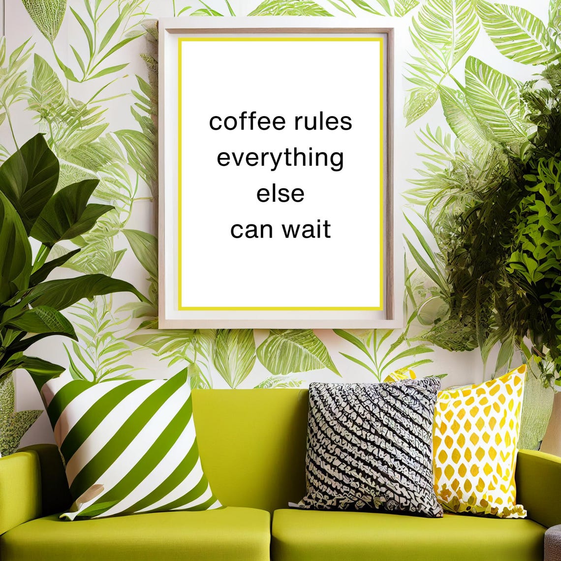 Coffee Rules Everything Else Can Wait Funny Minimalist Quote Poster - Image 4