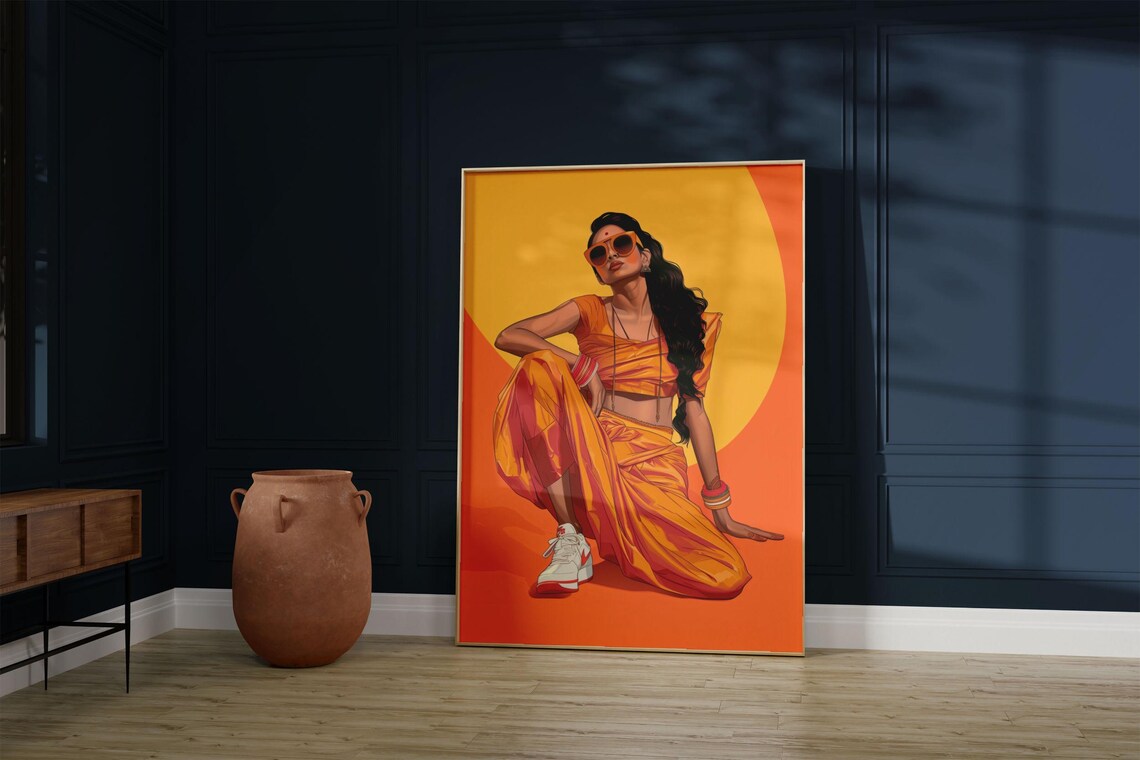 Saree Pop Art Woman Sneakers Sunglasses Modern Desi Style Poster