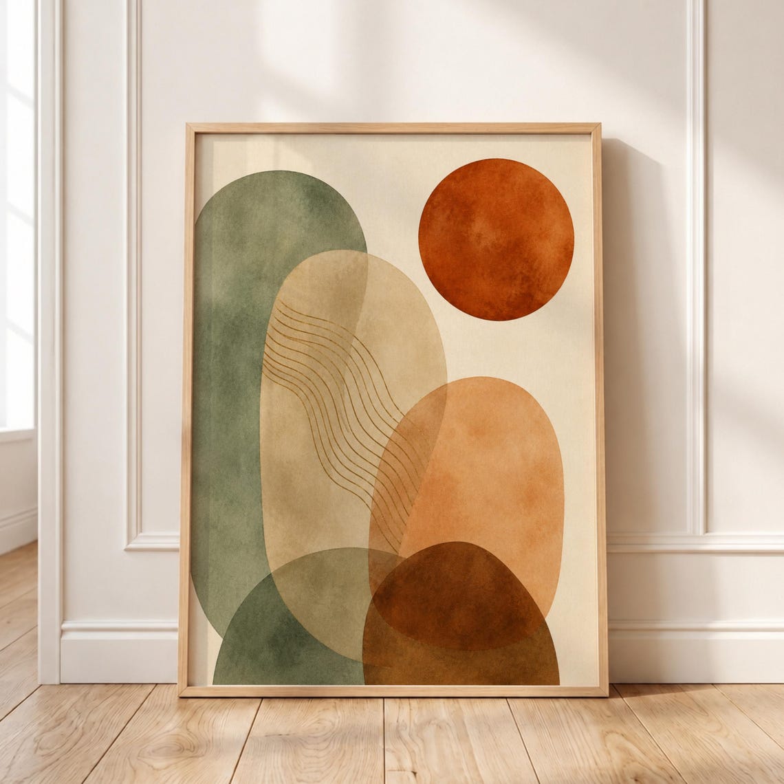Abstract Geometric Wall Art Print Terracotta Sage Green Boho Poster