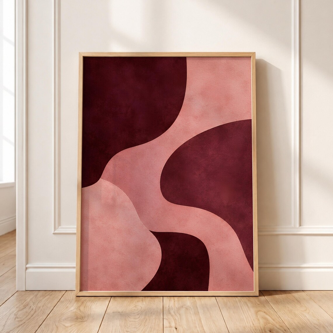 Abstract Burgundy Blush Wavy Shapes, Minimalist Poster