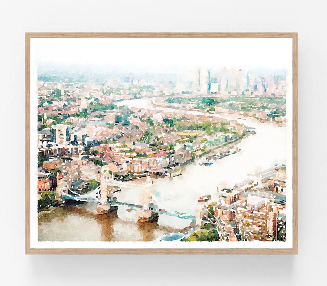 London Skyline Watercolor Painting Art Print