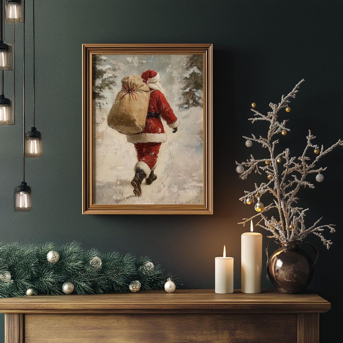 Santa Claus With Full Gift Sack Walking Away Through Snow Poster - Image 5