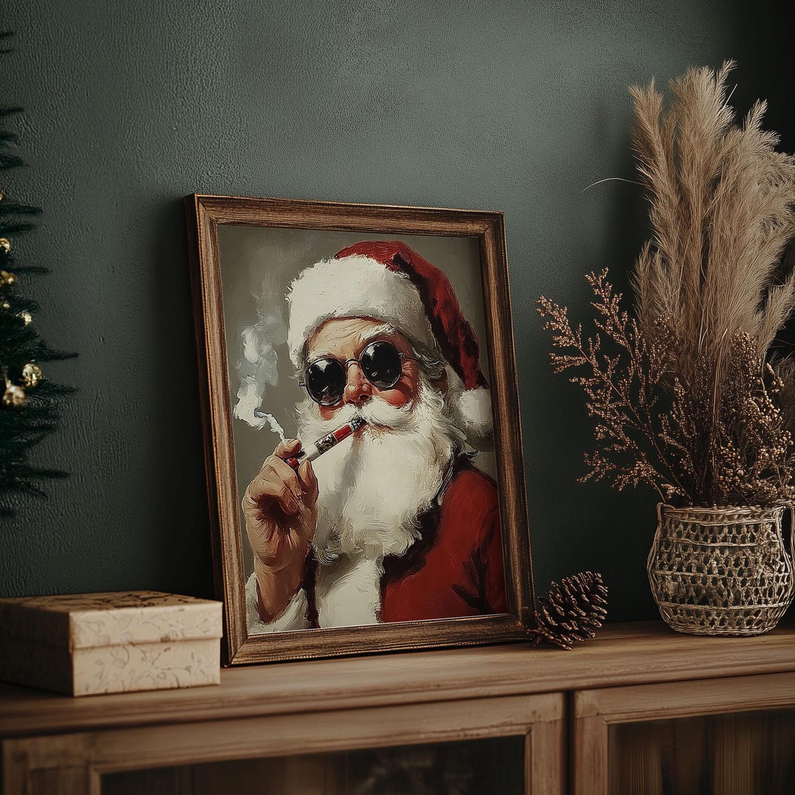 Cool Santa Claus With Sunglasses Smoking Pipe Portrait Poster - Image 7