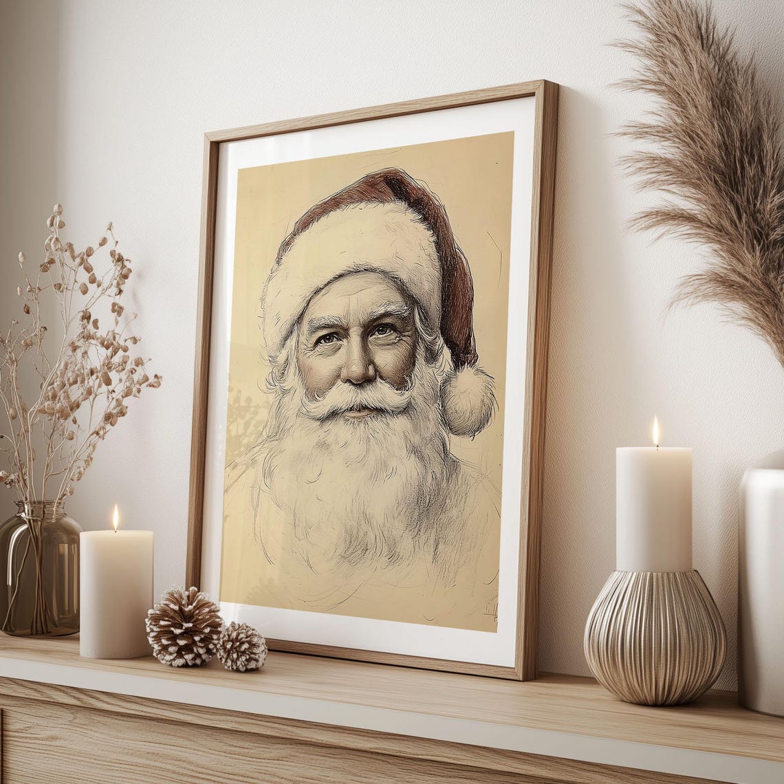 Santa Claus Vintage Pencil Sketch Portrait Christmas Wall Art - Image 6