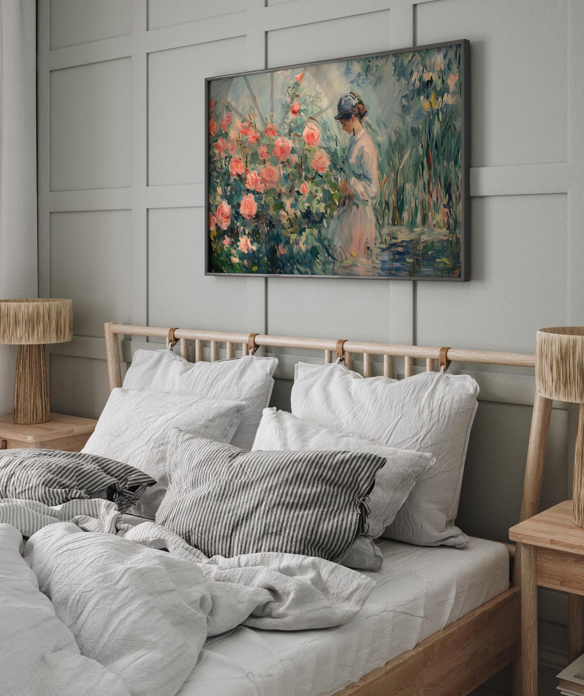 Woman in Rose Garden Impressionist Painting Pink Roses Poster - Image 6