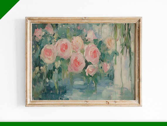 Pink Roses Bouquet Soft Impressionist Floral Oil Painting Poster