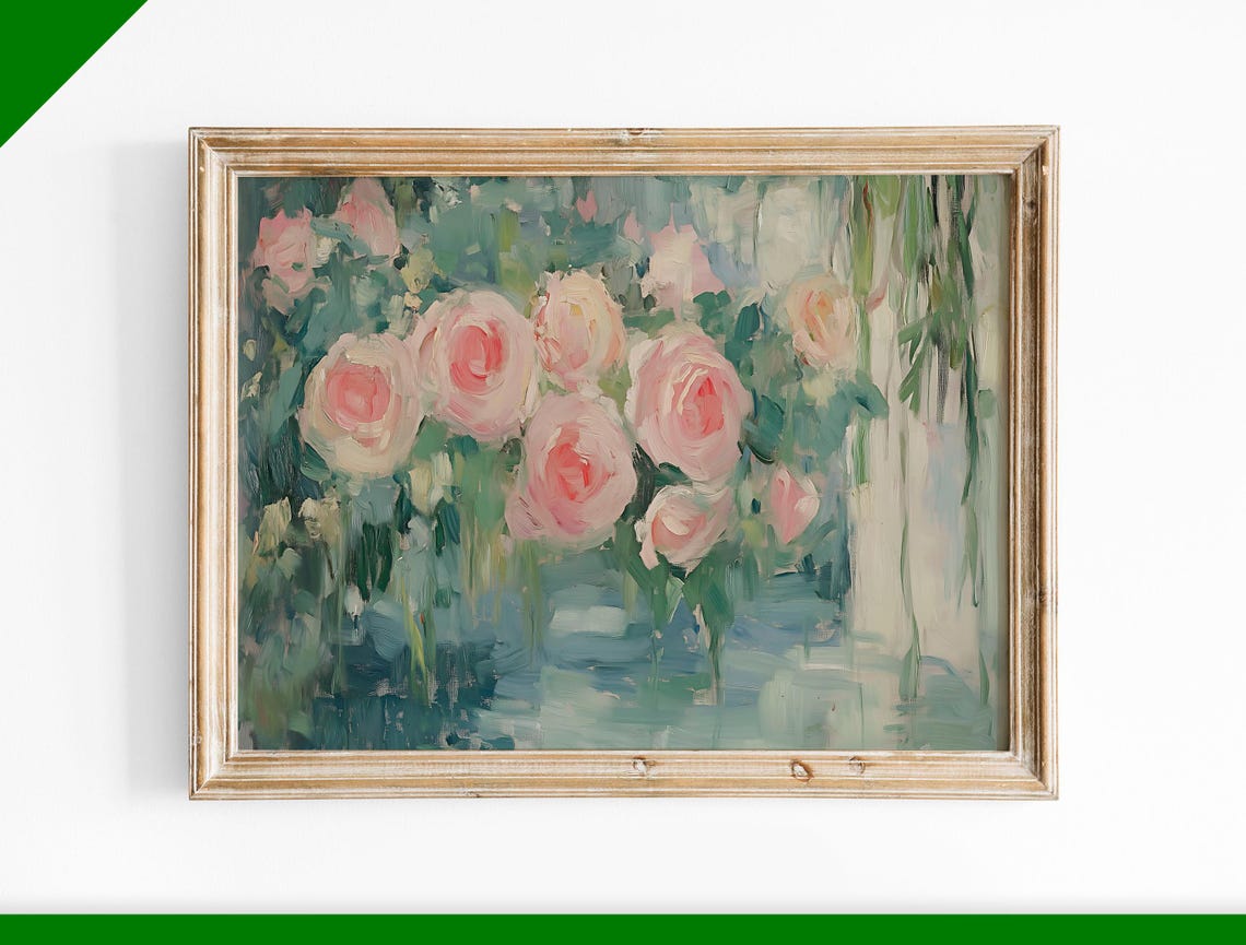 Pink Roses Bouquet Soft Impressionist Floral Oil Painting Poster