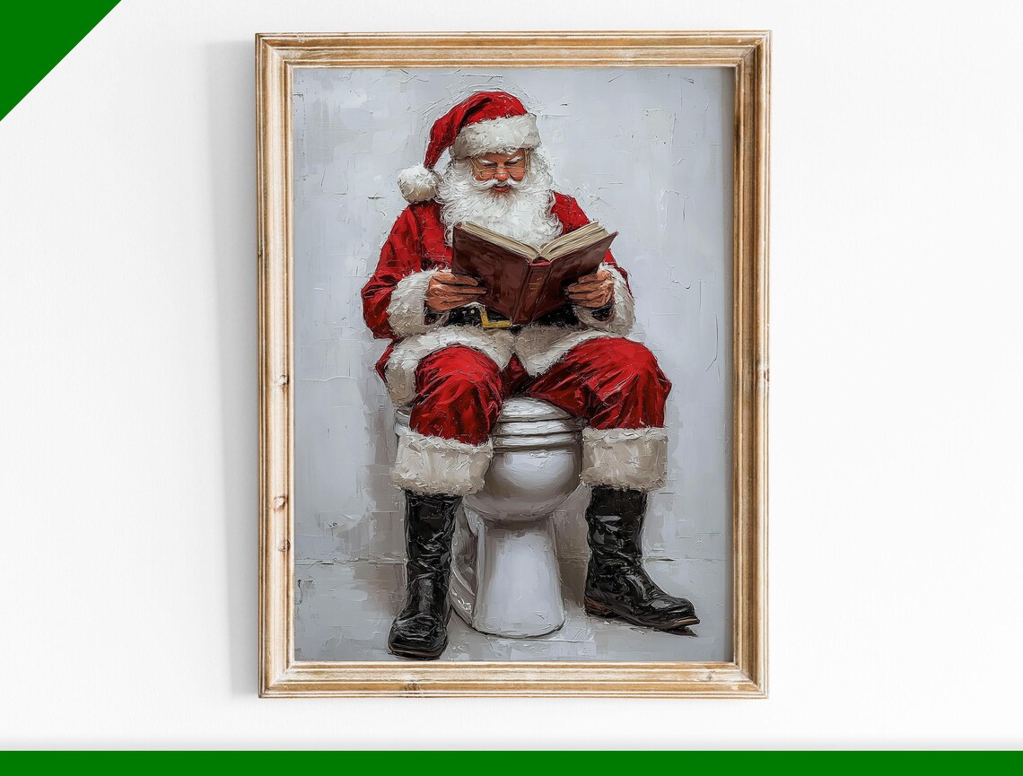 Funny Santa Reading on Toilet Humorous Christmas Bathroom Poster