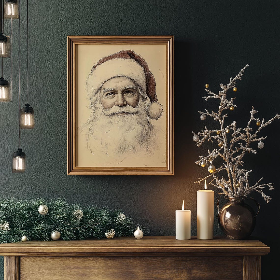 Santa Claus Vintage Pencil Sketch Portrait Christmas Wall Art - Image 4