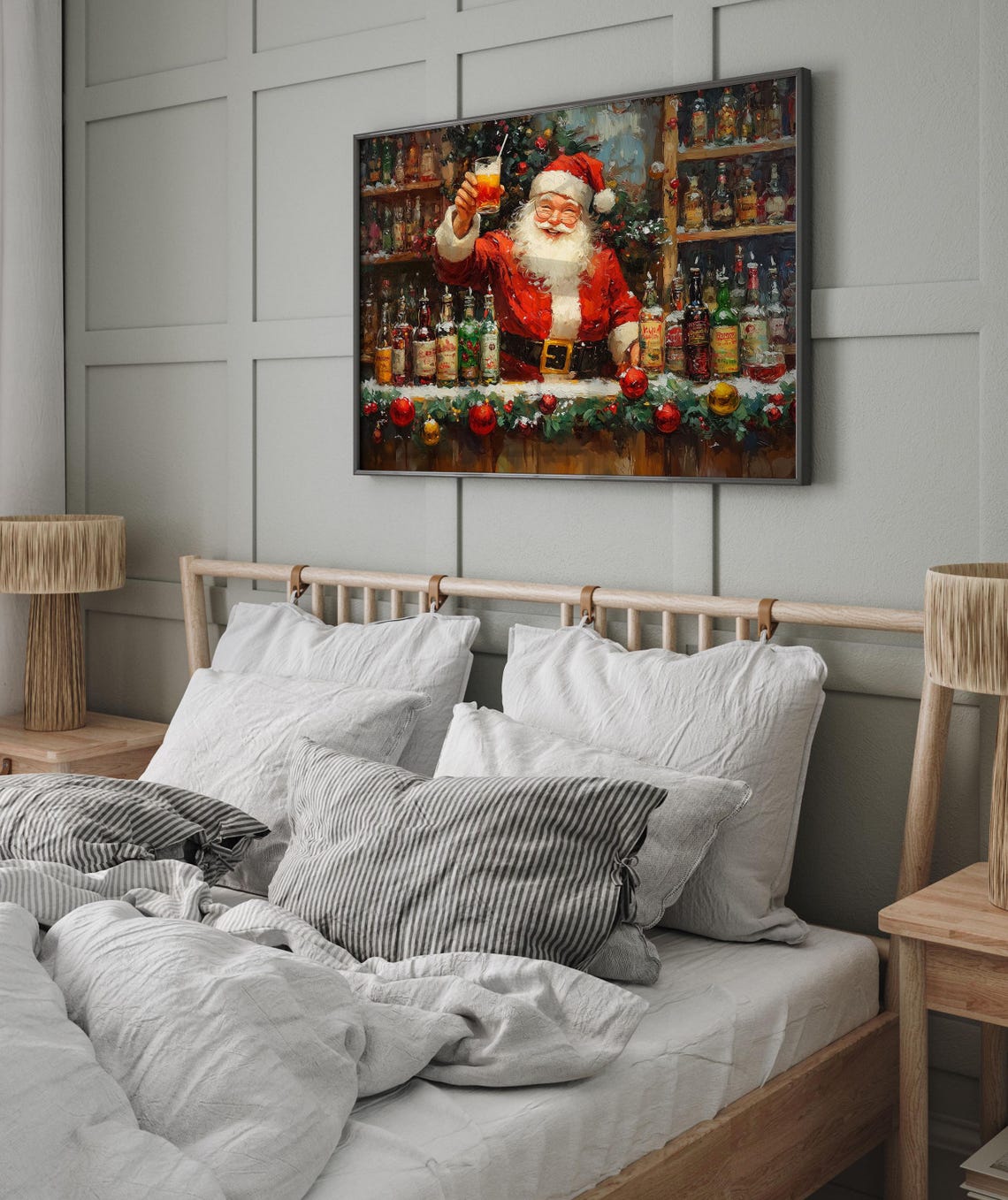 Festive Santa Claus Bartender Raising Cocktail at Holiday Bar Poster - Image 6