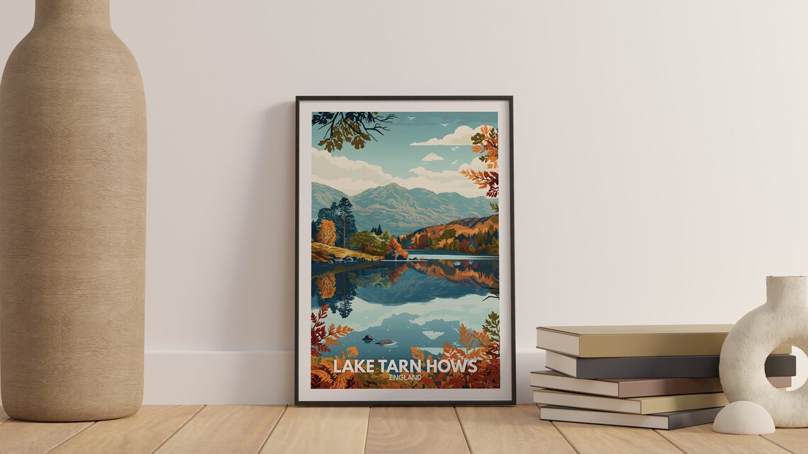 Lake Tarn Hows England Autumn Lake Reflection Vintage Travel Poster - Image 3