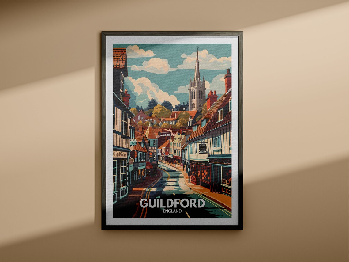 Guildford England Historic High Street Church Vintage Travel Poster - Image 4