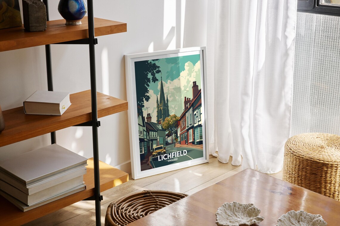 Lichfield England Vintage Travel Poster Cathedral Street Scene - Image 2