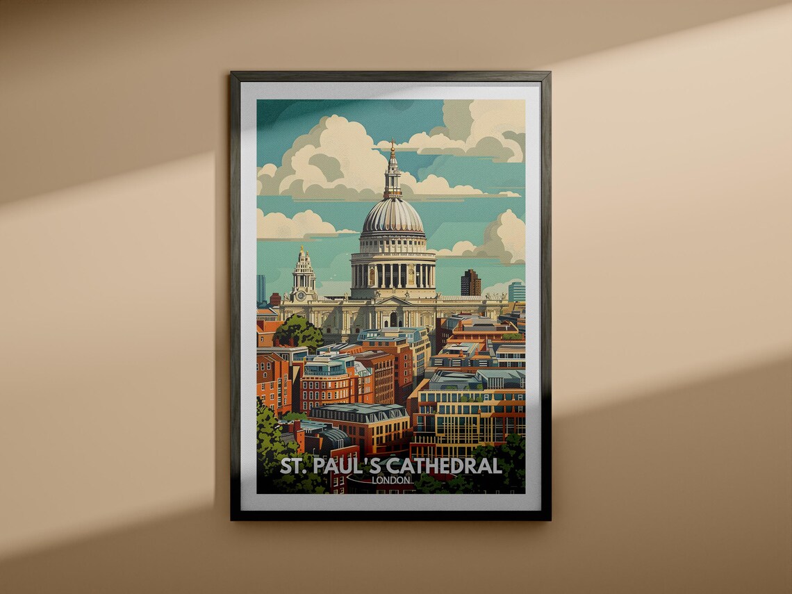 St Pauls Cathedral Print St Pauls Cathedral Poster Uk Wall Art London Wall Art Decor London Travel Poster England Travel Poster - Image 4