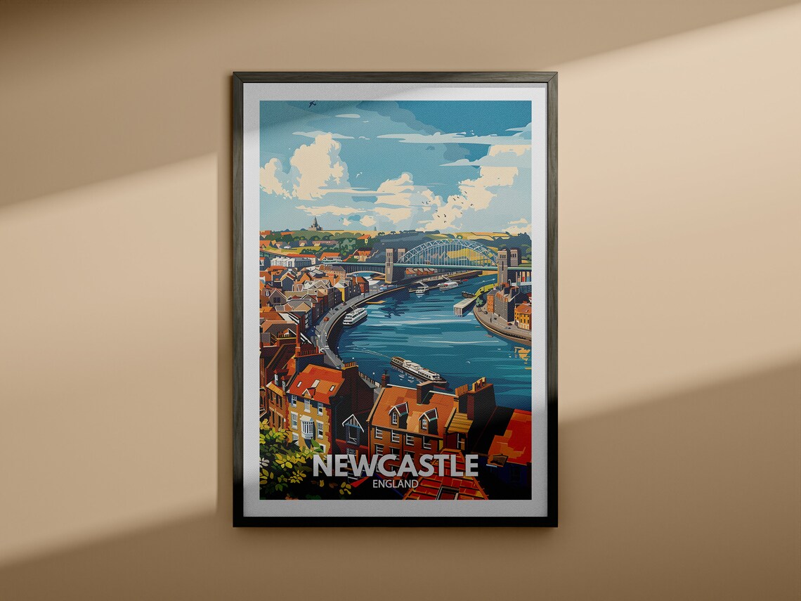 Newcastle Print Newcastle Poster Uk Wall Art England Wall Art Decor British Travel Poster United Kingdom Print England City Art - Image 4