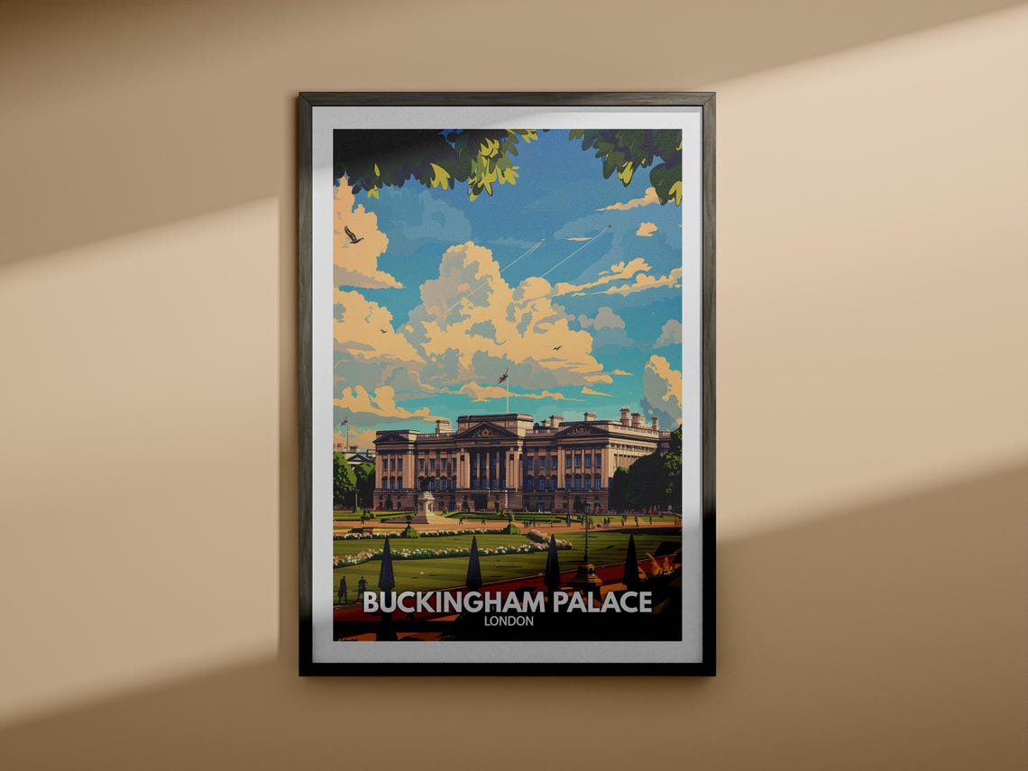 Buckingham Palace London Vintage Travel Poster Royal Landmark Art - Image 4
