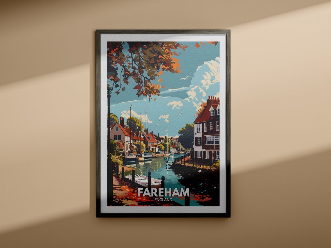 Fareham England Charming Autumn Quay Boats Calm Riverside Poster - Image 4